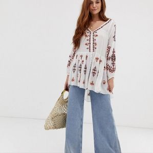 *Free People | Arianna Embroidered, Boho, Oversized tunic